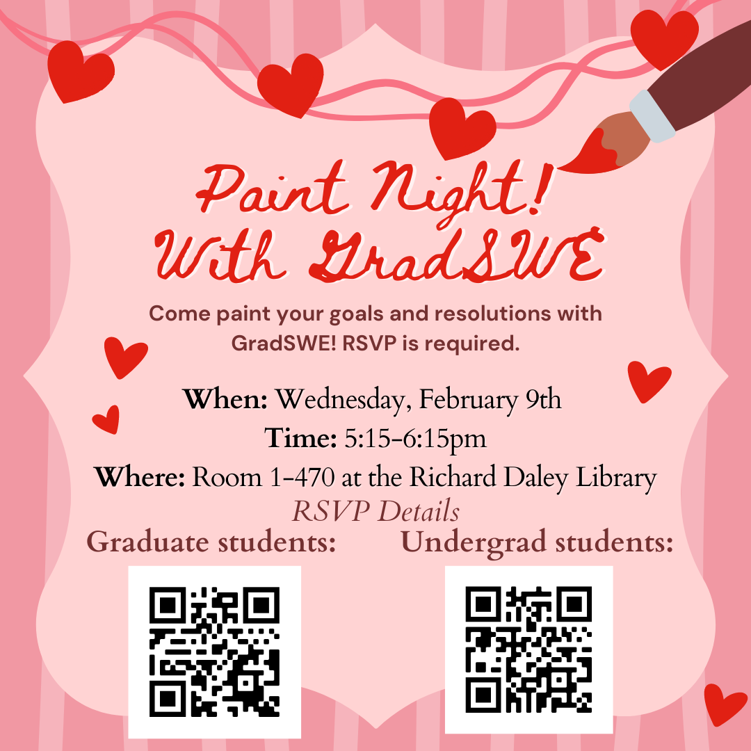 Paint Night! With GradSWE, red paintbrush painting title, RSVP QR codes 